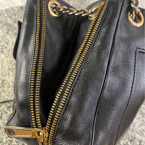 Rebecca Minkoff Convertible Chain Crossbody Black Leather Gold Zippers - Picture 5 of 12